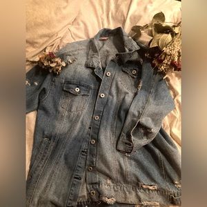 Plus size distressed denim jacket